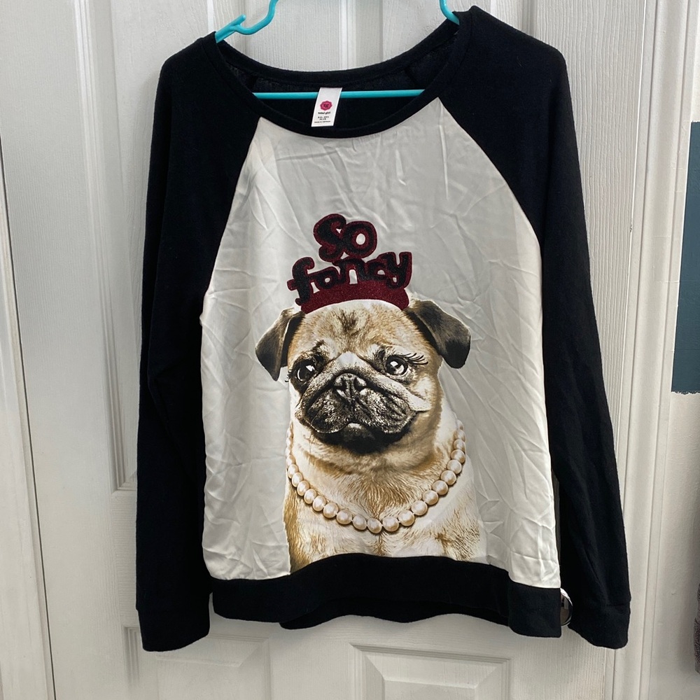 Total Girl Black and White Pug Long Sleeve Tee